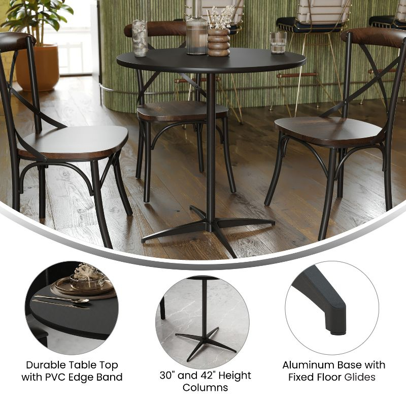 Flash Furniture Lars 30'' Round Wood Cocktail Table with 30'' and 42'' Columns, Black