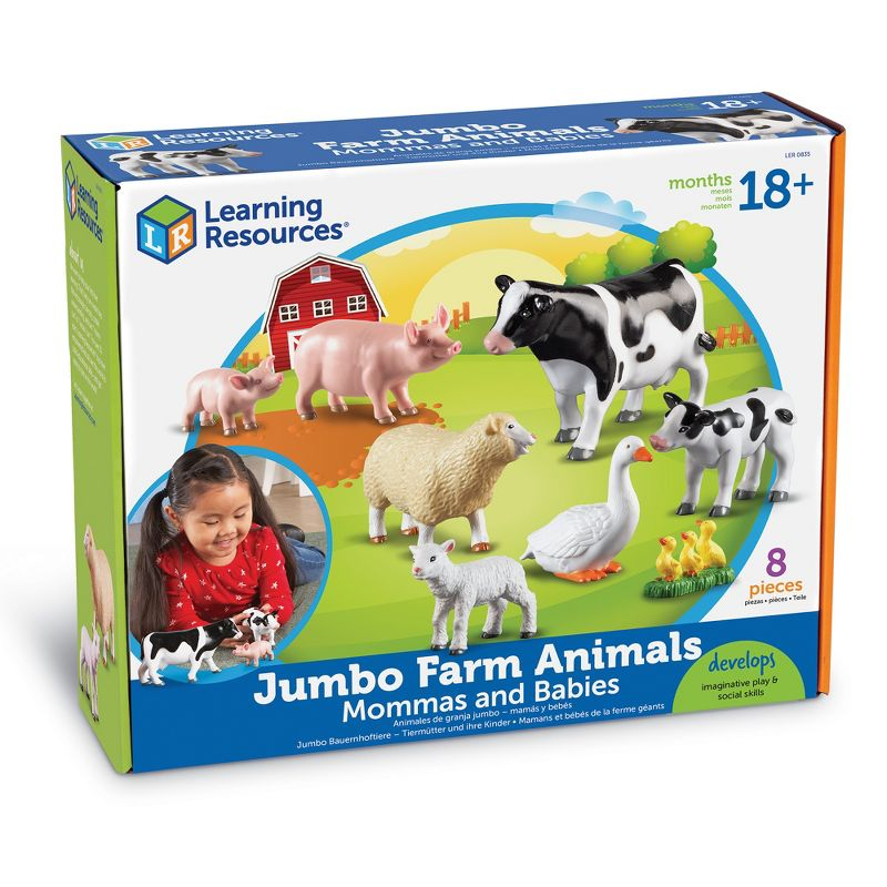 Learning Resources Jumbo Farm Animals Mommas and Babies - 8 Pieces, Ages 18+ months Toddler Learning Toys, Farm Animal Figures for Kids
