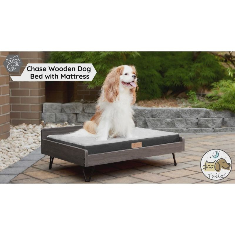 TailZzz Chase Greenguard Gold Certified Pet Bed with Mattress - Large to Extra Large Elevated Wooden Pet Bed with Water-resistant Mattress