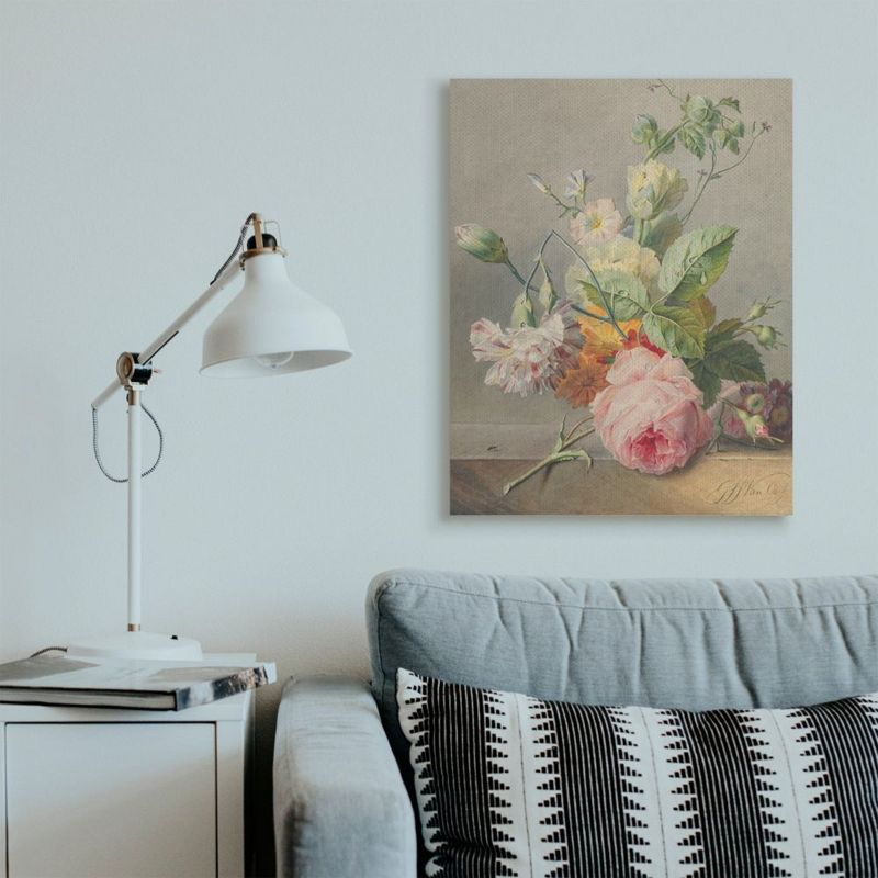 Stupell Industries Vintage Aged Pink Florals on Table Still-Life Gallery Wrapped Canvas Wall Art, 30 x 40