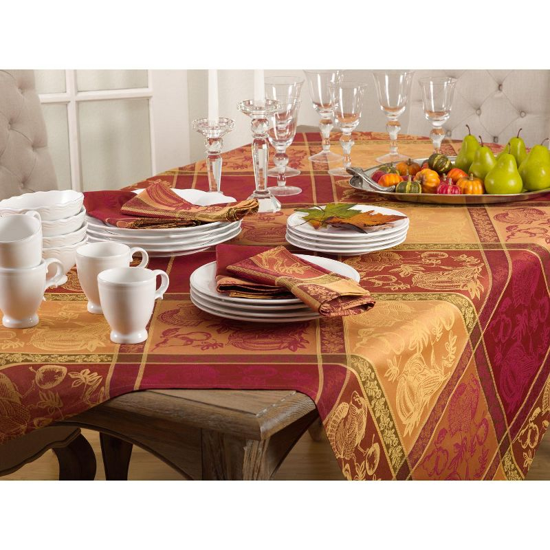 Saro Lifestyle Thanksgiving Fall Holiday Design Jacquard Cotton Blend Tablecloth, Multi, 72" x 120"