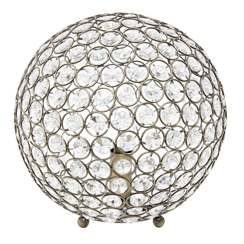10" Elipse Medium Contemporary Metal Crystal Round Orb Table Lamp Antique Brass Finish - Lalia Home