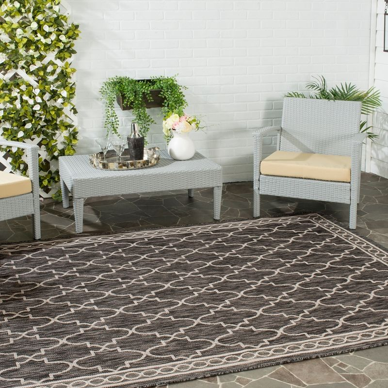 Courtyard CY8871 Power Loomed Indoor/Outdoor Area Rug - Black/Beige - 8'x11' - Safavieh.