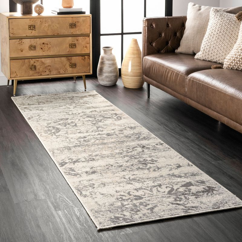 Nuloom Freja Floral & Paisley 2x14 Runner Indoor Area Rug for Living Room Bedroom Dining Room Entryway Hallway Kitchen, Grey/Cream