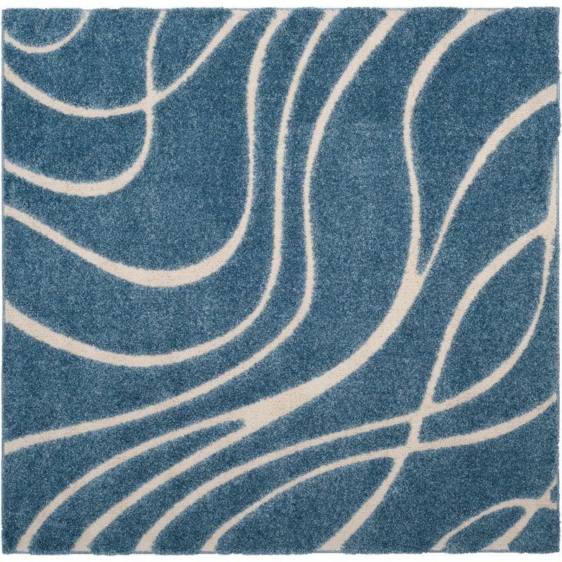 Florida Shag SG471 Power Loomed Indoor Area Rug - Light Blue/Cream - 6'7"x6'7" - Safavieh