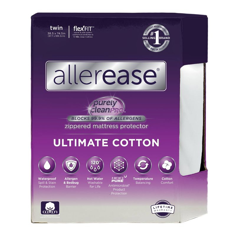 Allerease Twin Ultimate Cotton Waterproof Allergen and Bedbug Barrier Zippered Mattress Protector: Hypoallergenic Encasement