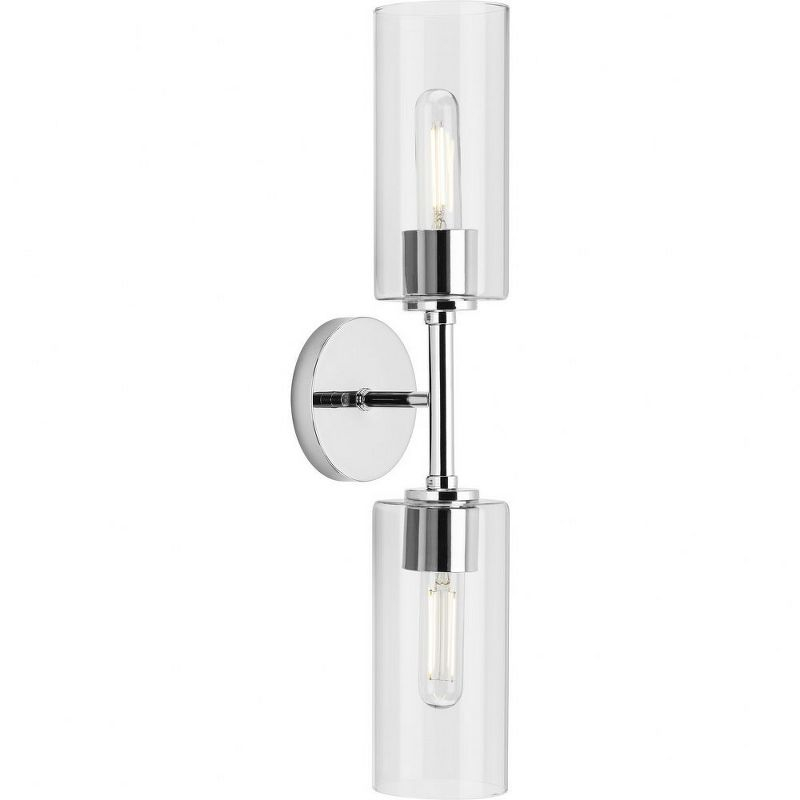 Progress Lighting Cofield 2-Light Wall Bracket, Polished Chrome, Cylindrical Glass Shade