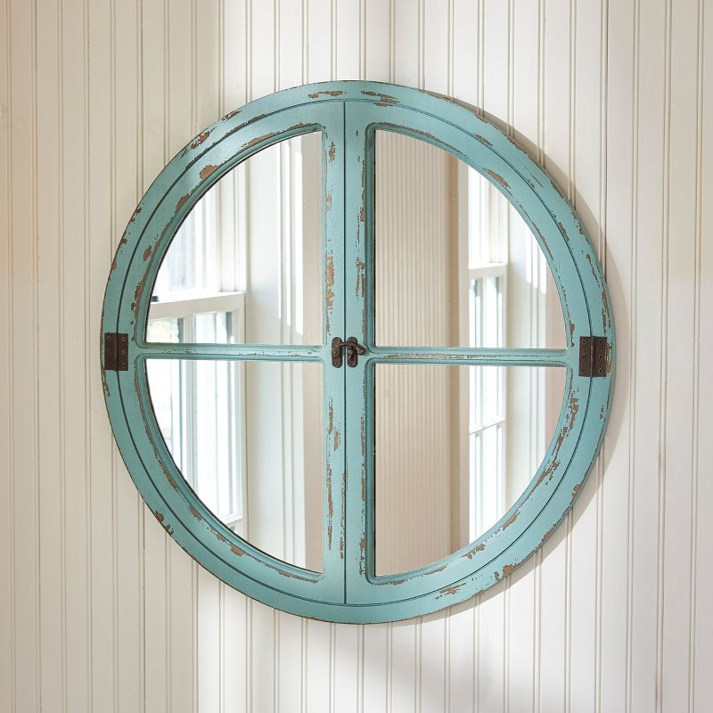 Park Designs Sea Green Round Window Wood Mirror 27.75"H