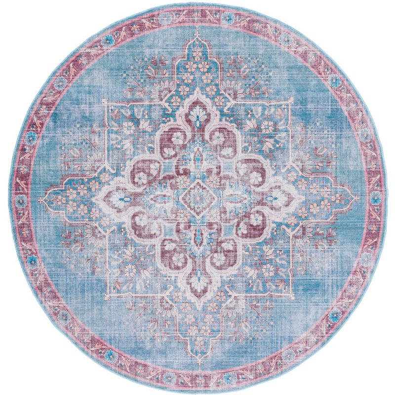 Serapi SEP580 Power Loomed Machine Washable Skid-Resistant Indoor Area Rug - Blue/Brown - 6'7" Round - Safavieh