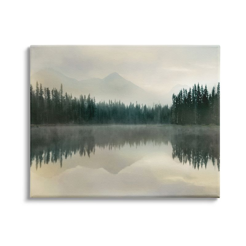 Stupell Industries Foggy Lake Forest Landscape Soft Nature Water Reflection Gallery Wrapped Canvas Wall Art, 16 x 20