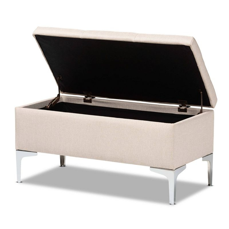 Mabel Fabric Upholstered Metal Storage Ottoman Silver - Baxton Studio
