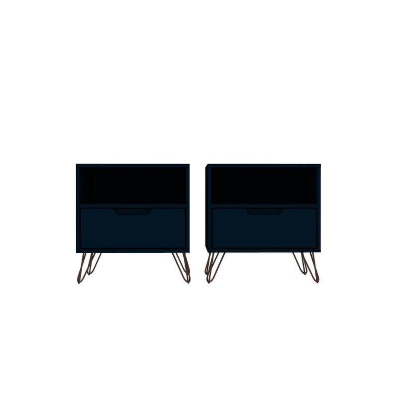 Set of 2 Rockefeller 1 Drawer Nightstands Tatiana Midnight Blue - Manhattan Comfort