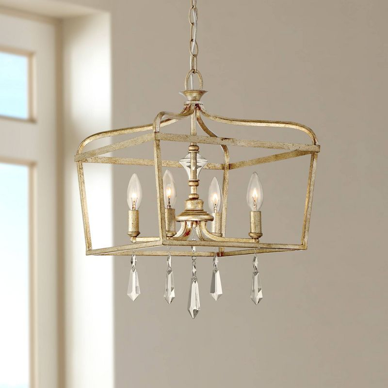 Minka Lavery Aged Brio Gold Pendant Chandelier 14 1/4" Wide French Clear Crystal 4-Light Fixture for Dining Room House Kitchen