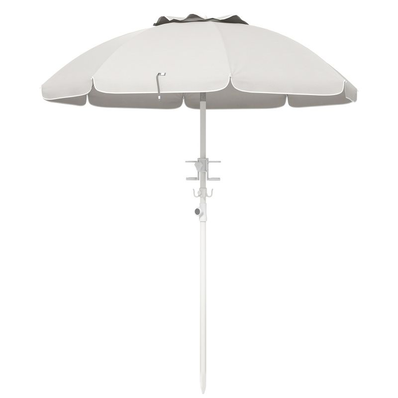 Outsunny 5.7' Beach Umbrella with Cup Holders, Hooks, Vented Canopy, Portable Outdoor Umbrella, Cream White