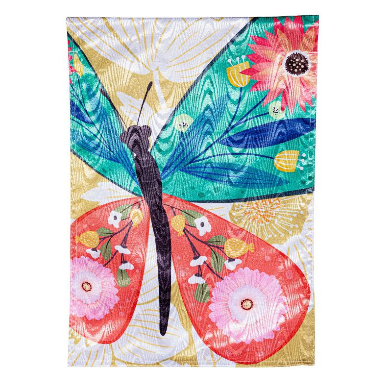 Evergreen Folk Butterfly Moire Garden Flag 12 x 18 Inches Indoor Outdoor Decor