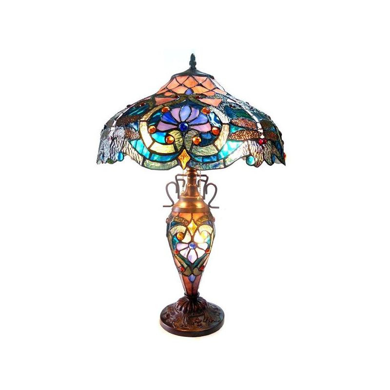 Chloe Lighting Lydia Tiffany-Style 3 Light Victorian Double Lit Table Lamp 17" Shade
