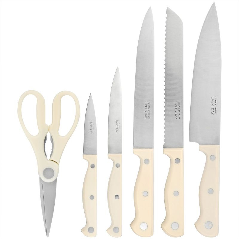 Martha Stewart Everyday Keswick 7 Piece Stainless Steel Cutlery and Wood Block Set in Linen