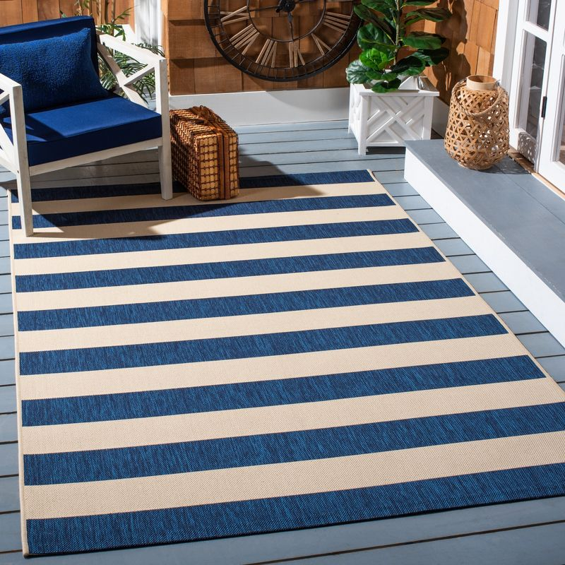 Courtyard CY6812 Power Loomed Indoor/Outdoor Area Rug - Beige/Navy - 4'x5'7" - Safavieh.