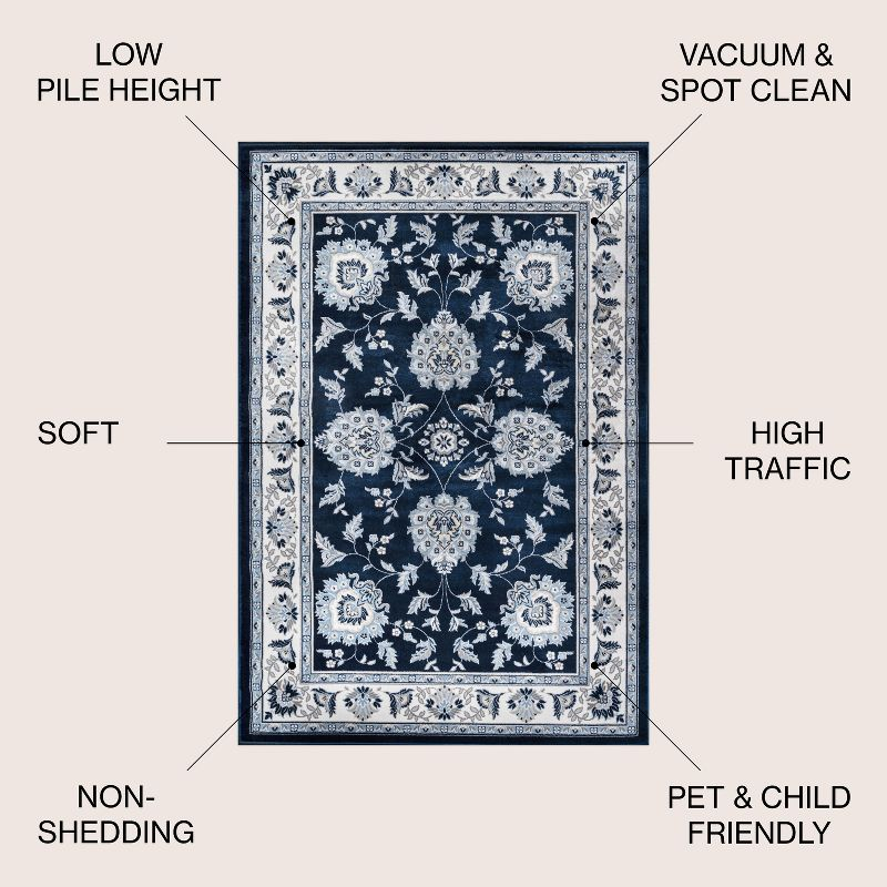 3'x5' Cherie French Cottage Area Rug, Navy/Ivory - JONATHAN Y