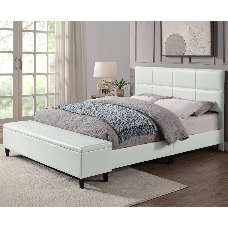 Full Kerwin Flannelette Bed with Bench Storage White - HOMES: Inside + Out: Upholstered Platform, No Box Spring Required