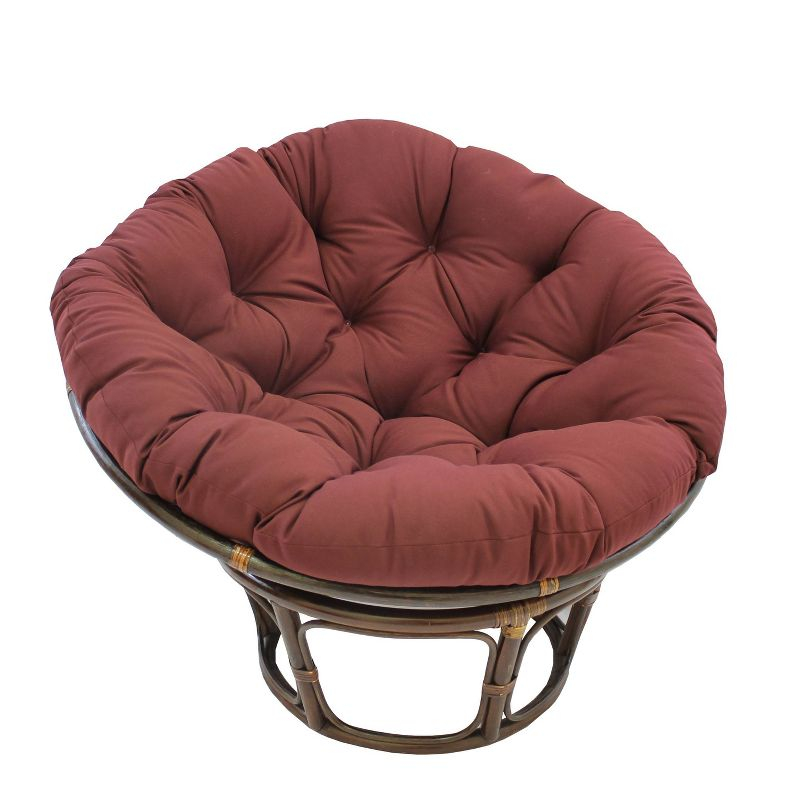 International Caravan 42" Rattan Papasan Chair with Solid Twill Cushion Burgundy: Stained Frame, Armless Design, 250lb Capacity