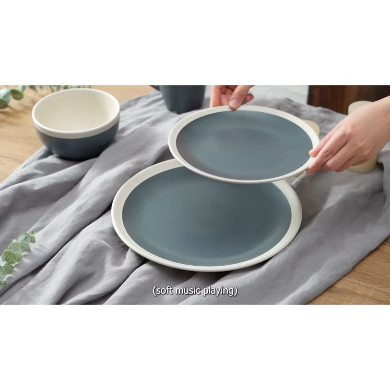 Stone Lain Serenity 16-Piece Stoneware Dinnerware Set, Service for 4, Green and Cream