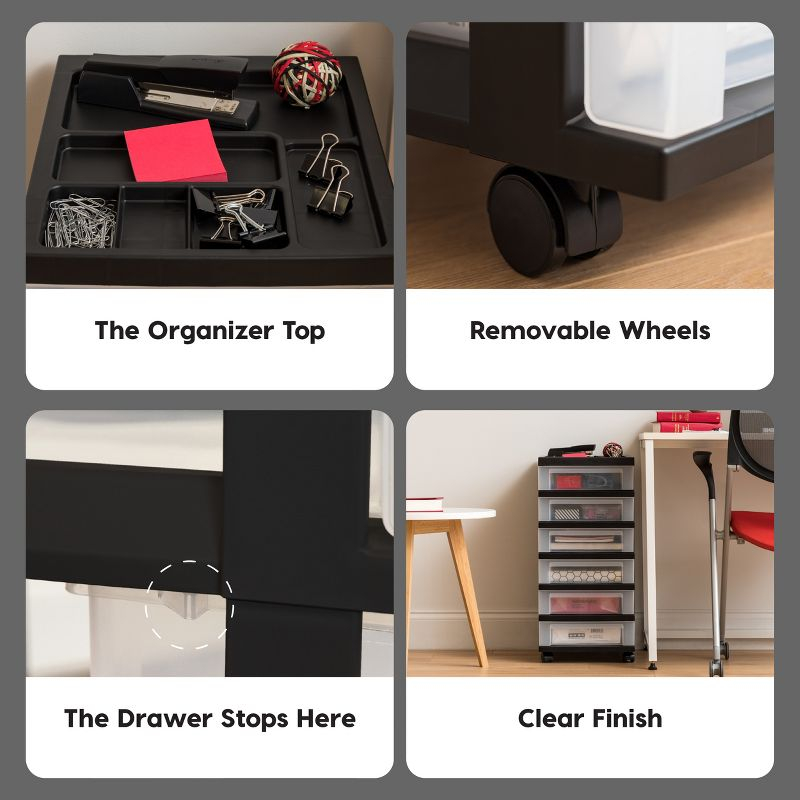 IRIS USA Craft Plastic Organizers and Storage, Rolling Storage Cart, 7 Drawers, Black/Pearl