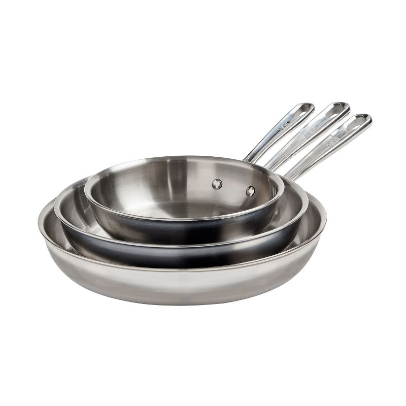 T-fal 3 Piece Stainless Steel Fry Pan Set, 8", 10" & 12", Pro Tri-Ply, Silver