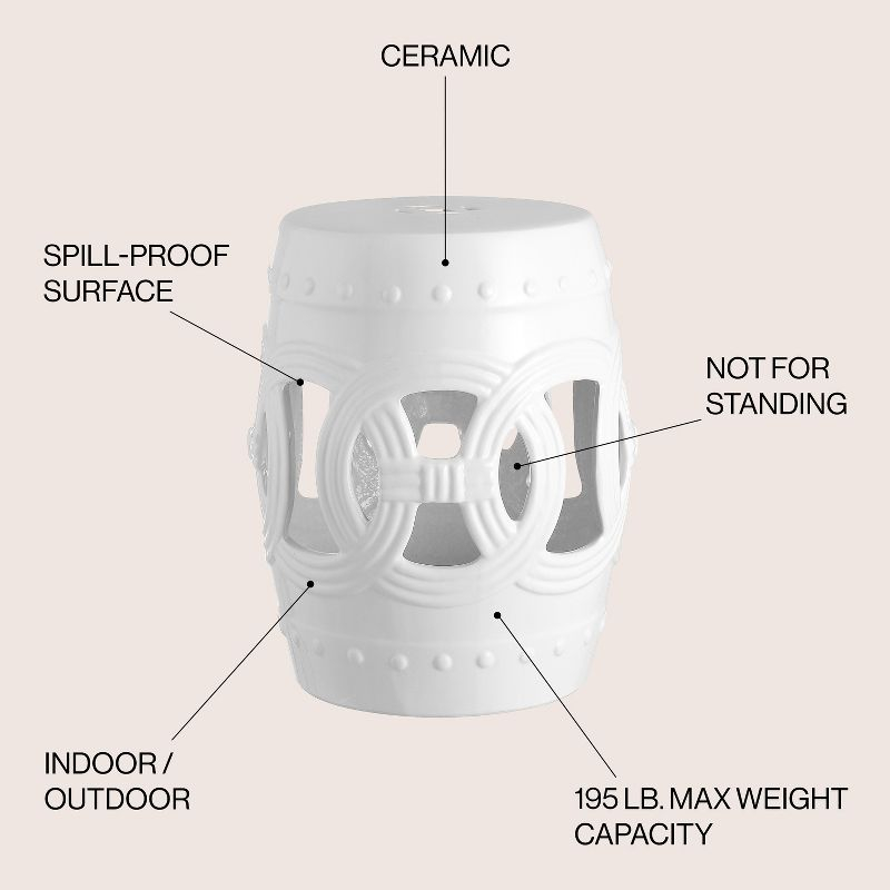 Lucky Coins 16" Eastern-Inspired Ceramic Drum Garden Stool, White - JONATHAN Y