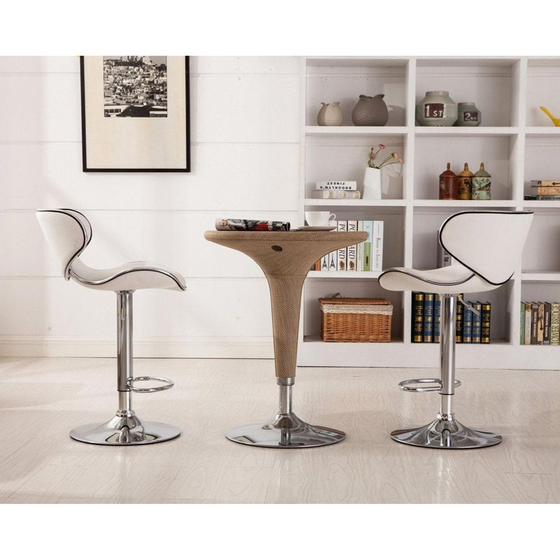 Roundhill Furniture Masaccio Faux Leather Airlift Adjustable Swivel Barstools, White, Set of 2