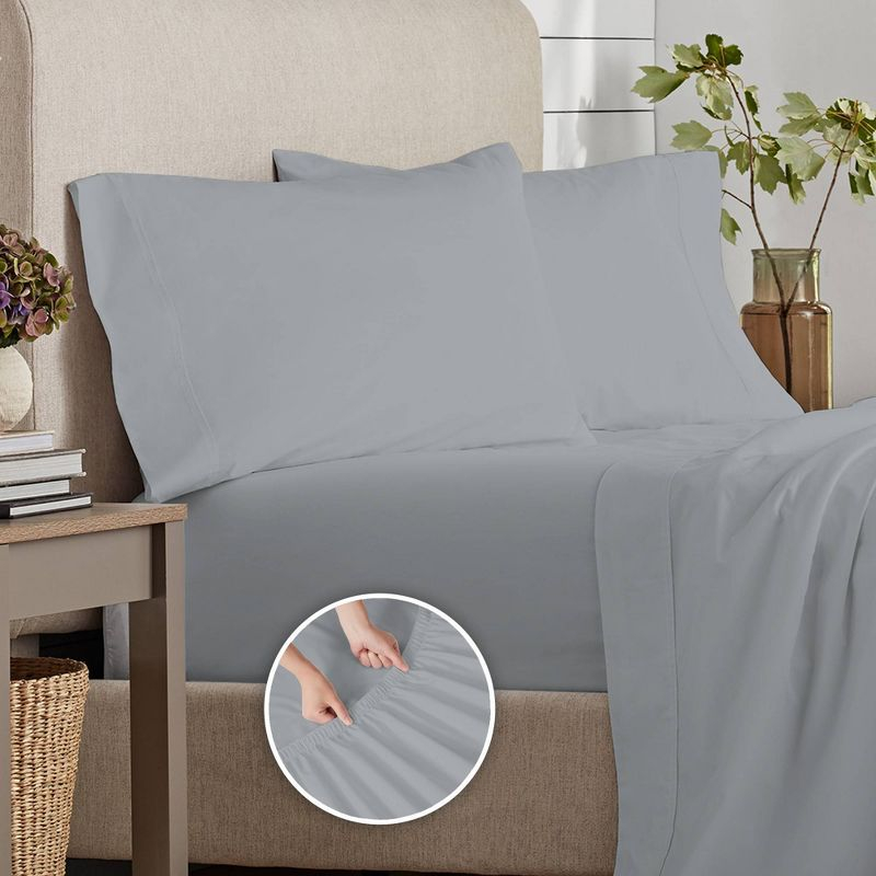 Purity Home Full 300 Thread Count Organic Cotton Percale Sheet Set Light Gray: Includes 1 Fitted, 1 Flat, 2 Pillowcases, OEKO-TEX Certified