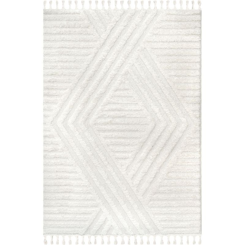 Nuloom Risette Geometric Shag Tassel Indoor Area Rug, Square 6' x 6', Ivory