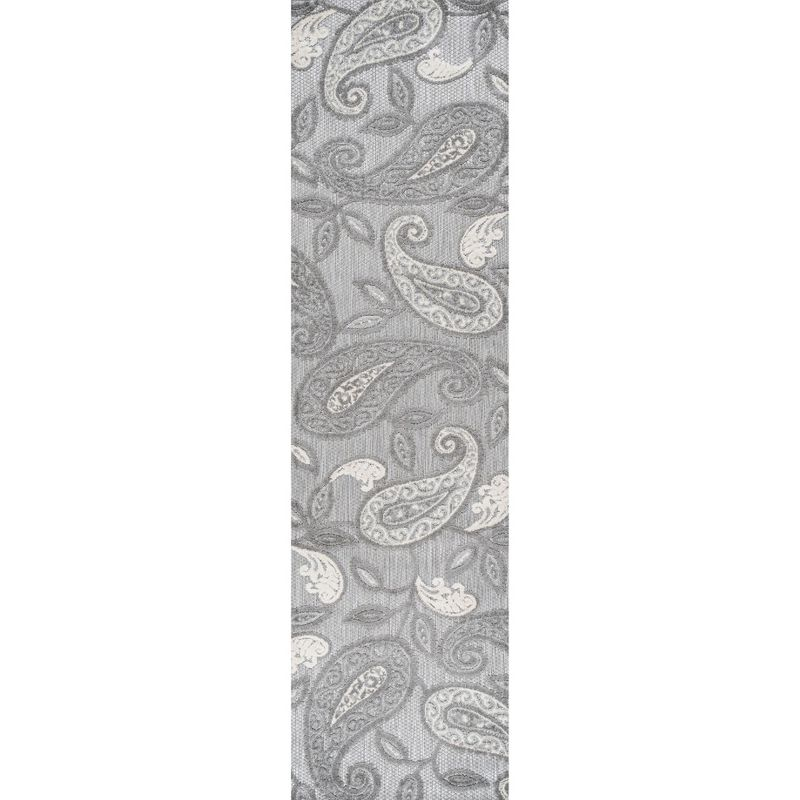 2'x10' Julien Paisley High-Low Indoor/Outdoor Area Rug, Light Gray - JONATHAN Y