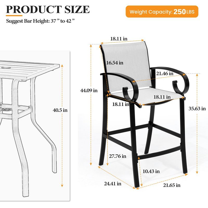 Crestlive Products Sunbrella Outdoor Bar Stool Set of 2 Aluminum Patio Counter Height Barstools Oyster
