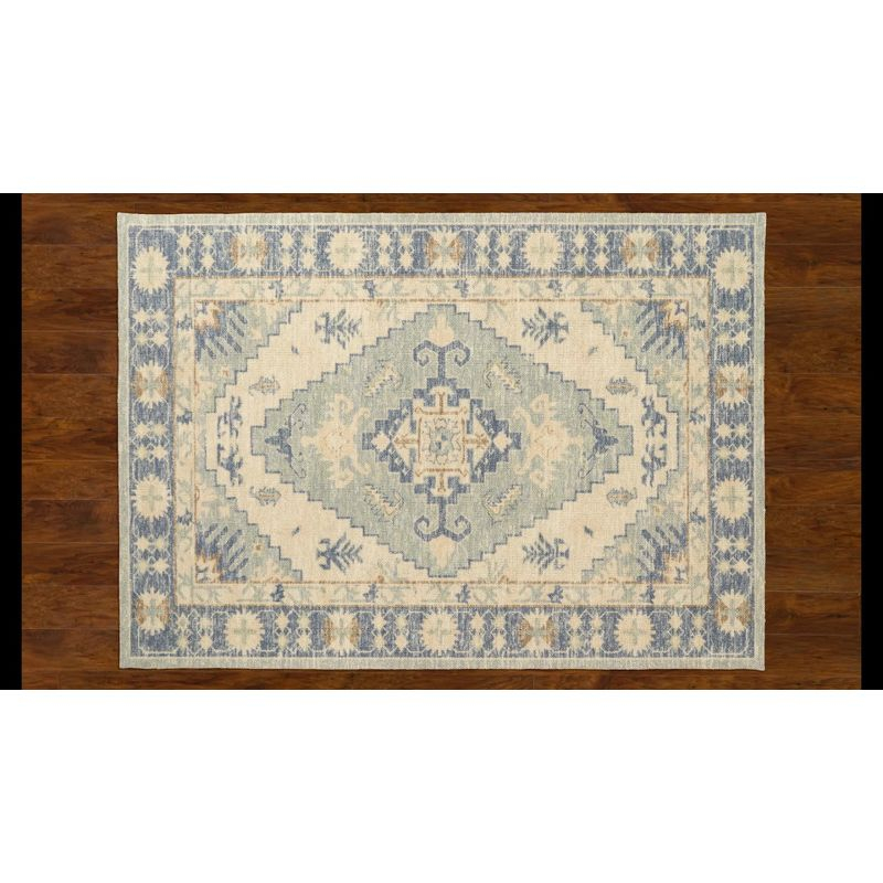 Momeni Anatolia Mateo Blue 2'x3' Accent Rug: Traditional Wool & Nylon Medallion, Low Pile Indoor Area Rug