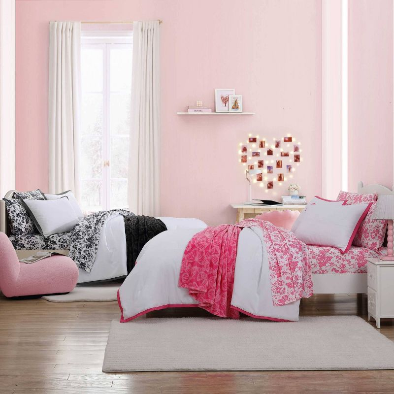 Betseyville 3pc Twin Signature Hotel Microfiber Comforter Set White/Pink: Modern Bedding with Sham & Throw Blanket