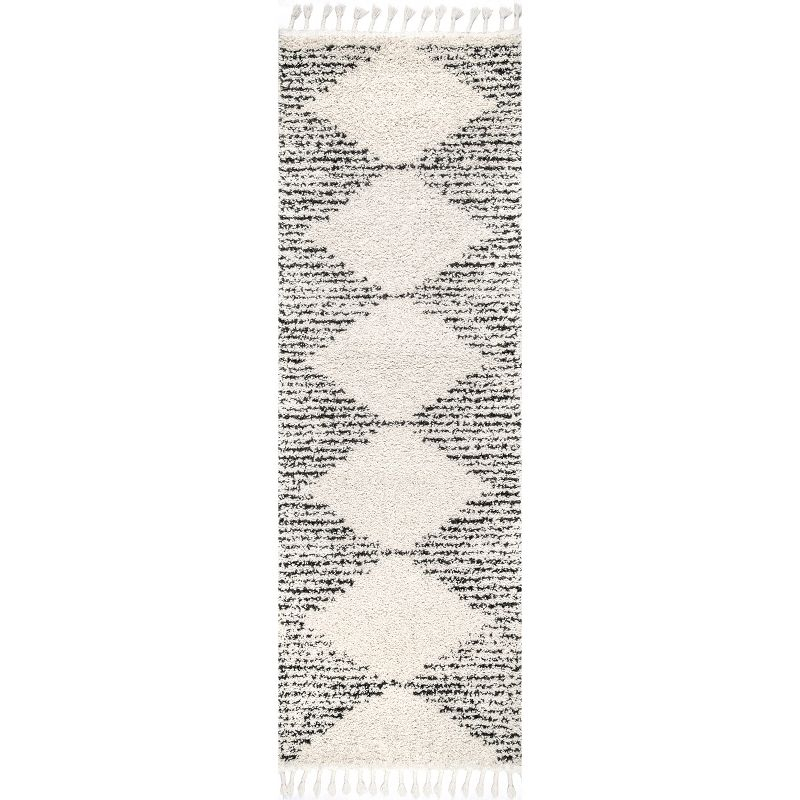 Nuloom Bria Trellis 2x10 Runner Shag Indoor Area Rug for Living Room Bedroom Dining Room Nursery Entryway Hallway, Off White/Charcoal