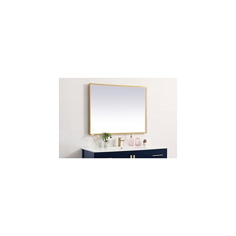 Elegant Lighting Pier 30x30 inch LED Mirror with Adjustable Color Temperature 3000K/4200K/6400K in Brass