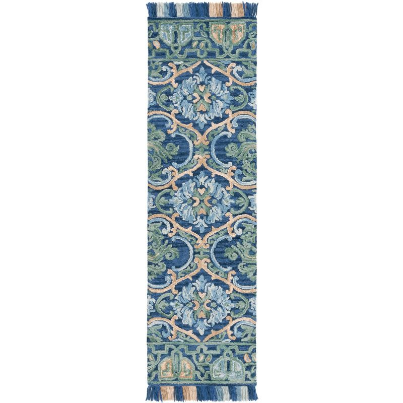 Blossom BLM422 Hand Tufted Runner Rug - Navy/Green - 2'3"x14' - Safavieh.