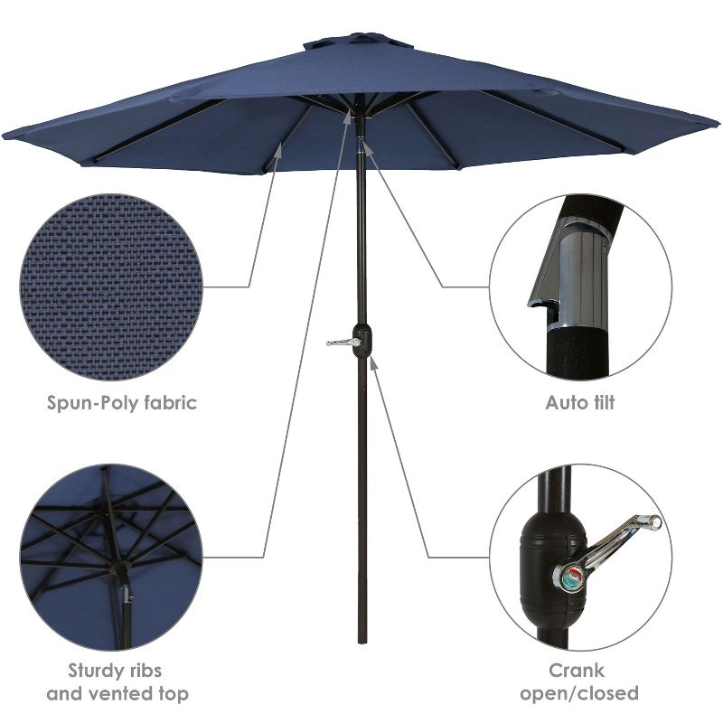 Sunnydaze Outdoor Aluminum Patio Umbrella with Fade-Resistant Canopy and Auto Tilt and Crank - 9' - Navy Blue