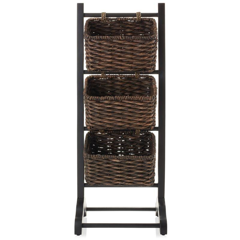 Casafield 3-Tier Floor Stand with Hanging Storage Baskets, Black/Espresso - Wood Tower Rack for Bathroom, Kitchen, Laundry, Living Room
