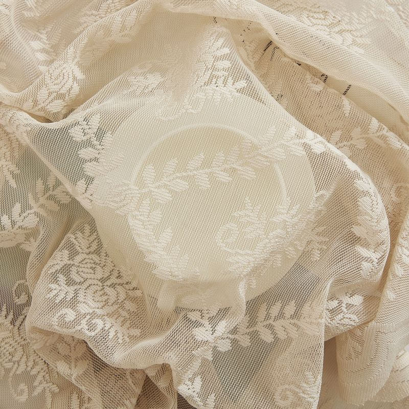 HLC.ME Isabella Floral Patterned Scalloped Tablecloth, Wrinkle Resistant, Lace Fabric Table Cloth for Round Tables - Linen, 70 Round