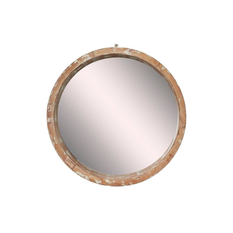 Olivia & May Vintage Wall Mirror Brown: Round Wood Frame, No Assembly, Spot Clean, 39.5" Diameter