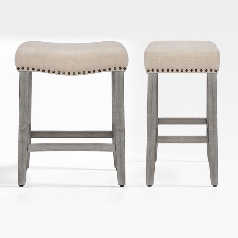 WestinTrends 24" Upholstered Saddle Seat Counter Stool (Set of 2), Antique Gray/Beige