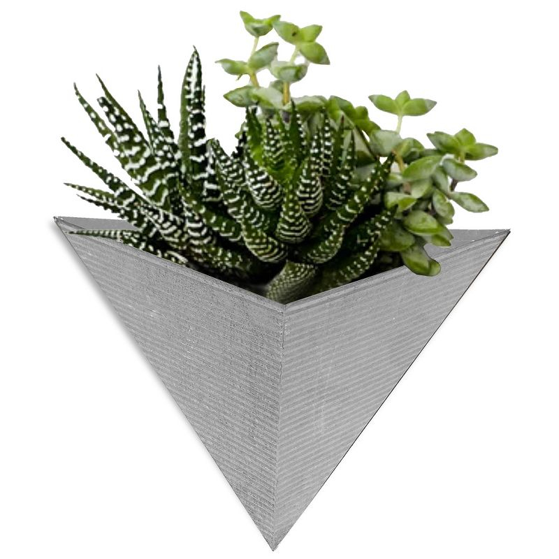 Modern Home Living Wall Galvanized Steel/Zinc Triangular Succulent/Herb Planter (Aged Zinc, Set of 3)