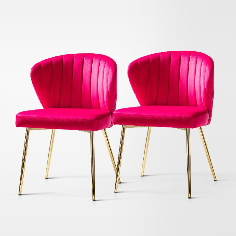 Isaac Velvet Accent Dining Chair Set of 2 | Karat Home - Fuchsia