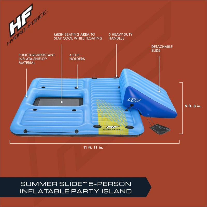 Bestway Hydro Force Detachable Summer Slide 5 Person Inflatable Activity Island with Cup Holders and Heavy Duty Handles for Easy Transport, Blue