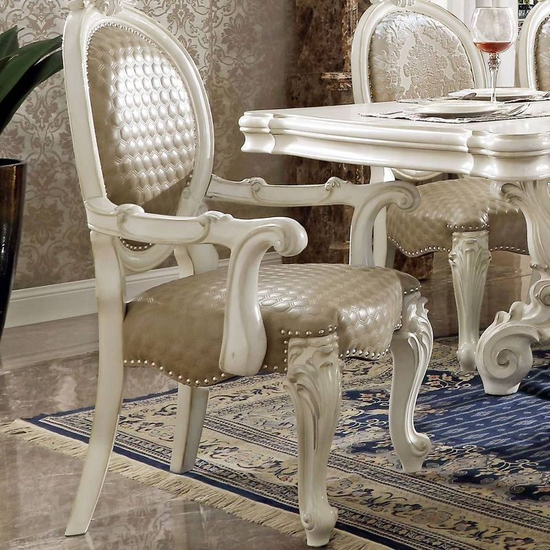 Versailles 26" Dining Chairs and Bone White Finish - Acme Furniture: Nailhead, Tufted, Leather Upholstery, No Assembly Required