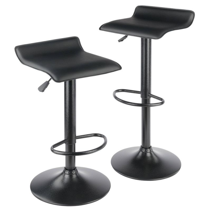 Set of 2 Obsidian Adjustable Swivel Air Lift Stool Black - Winsome: Faux Leather, Metal Frame, 22-30" Height Range