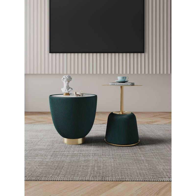 Manhattan Comfort 2pc Anderson Modern Leatherette Upholstered End Table Set Green: Faux Marble, No Assembly Required